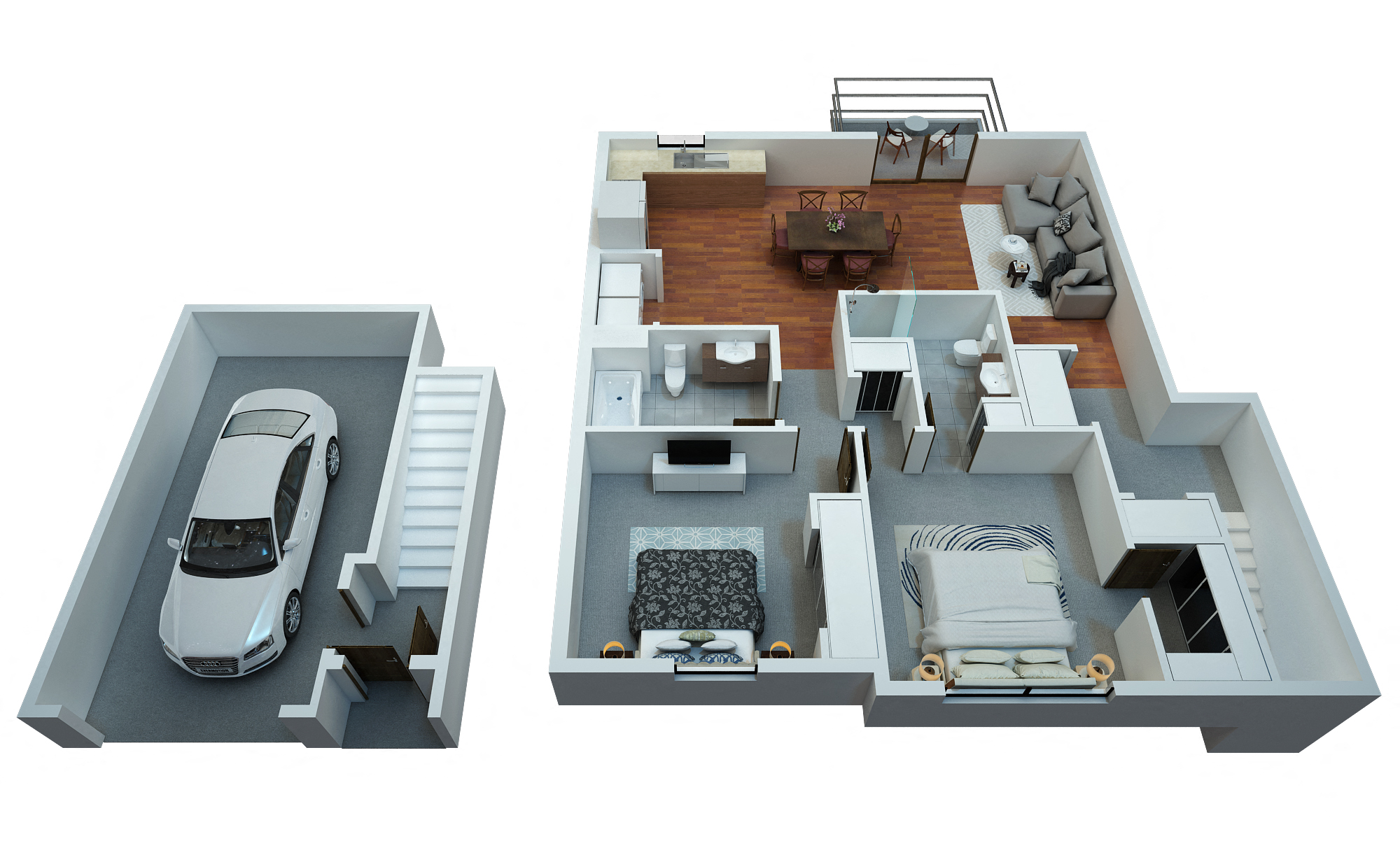 Floor plan for 2 beds, 2 baths, 1190 sqft